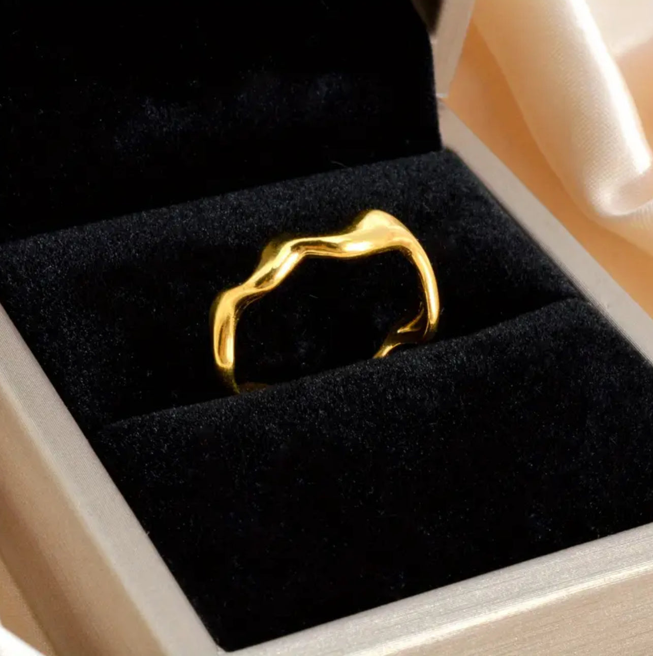 Bague Ouverte Irégulière en Acier Inoxydable Doré