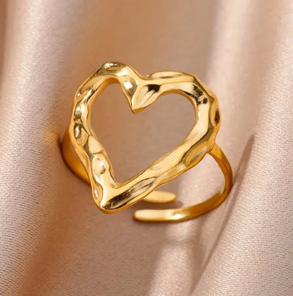 Bague cœur dorée en acier inoxydable