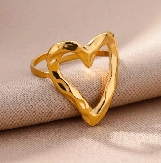 Bague cœur dorée en acier inoxydable