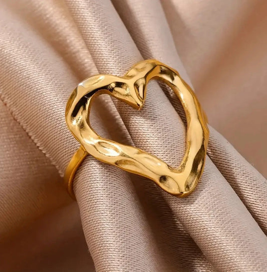 Bague cœur dorée en acier inoxydable