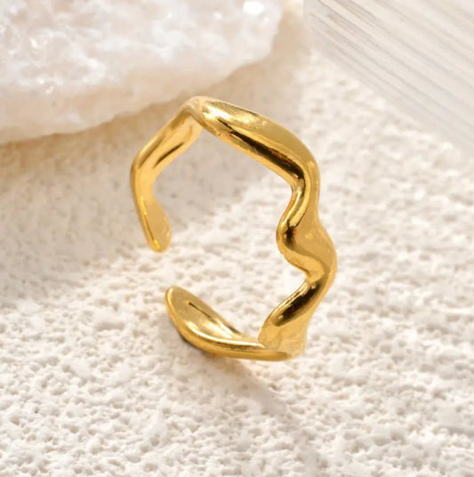 Bague Ouverte Irégulière en Acier Inoxydable Doré