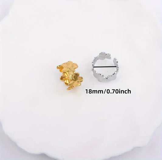 Bague dorée fleurs en acier inoxydable