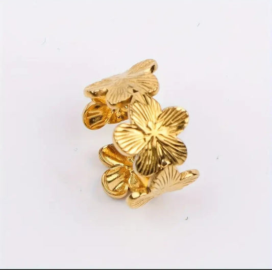 Bague dorée fleurs en acier inoxydable